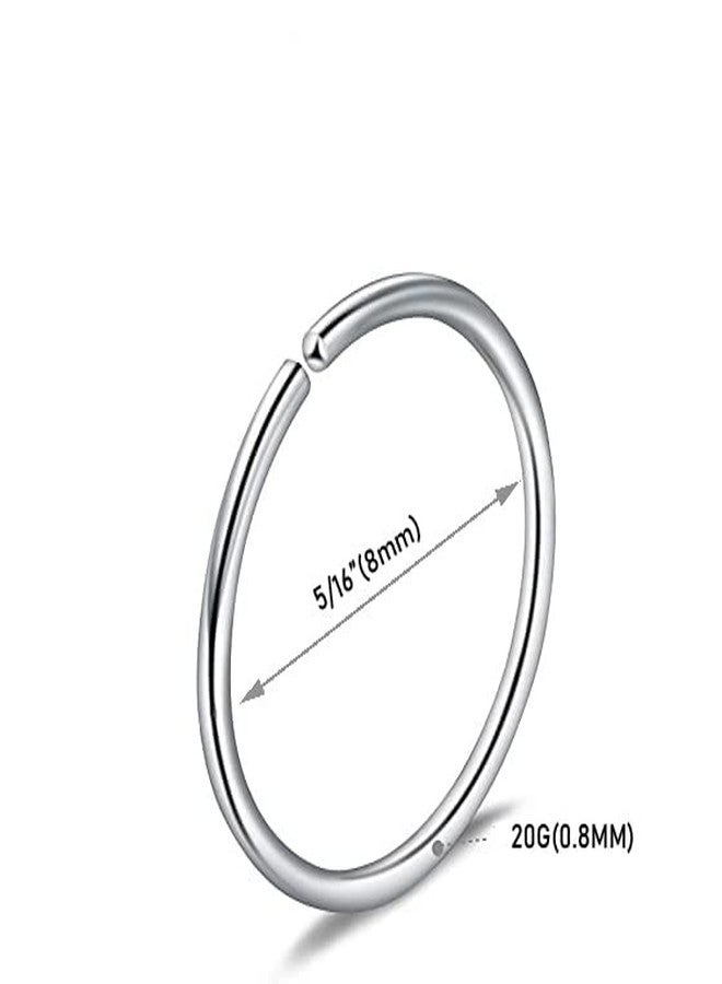 BQfife 5 Pairs Nose Rings Hoop 20 Gauge Non Piercing Stainless Steel Clip-on Fake Septum Nose Hoop Ring Studs Earrings Piercings for Women Men Body Jewelry - Image 2